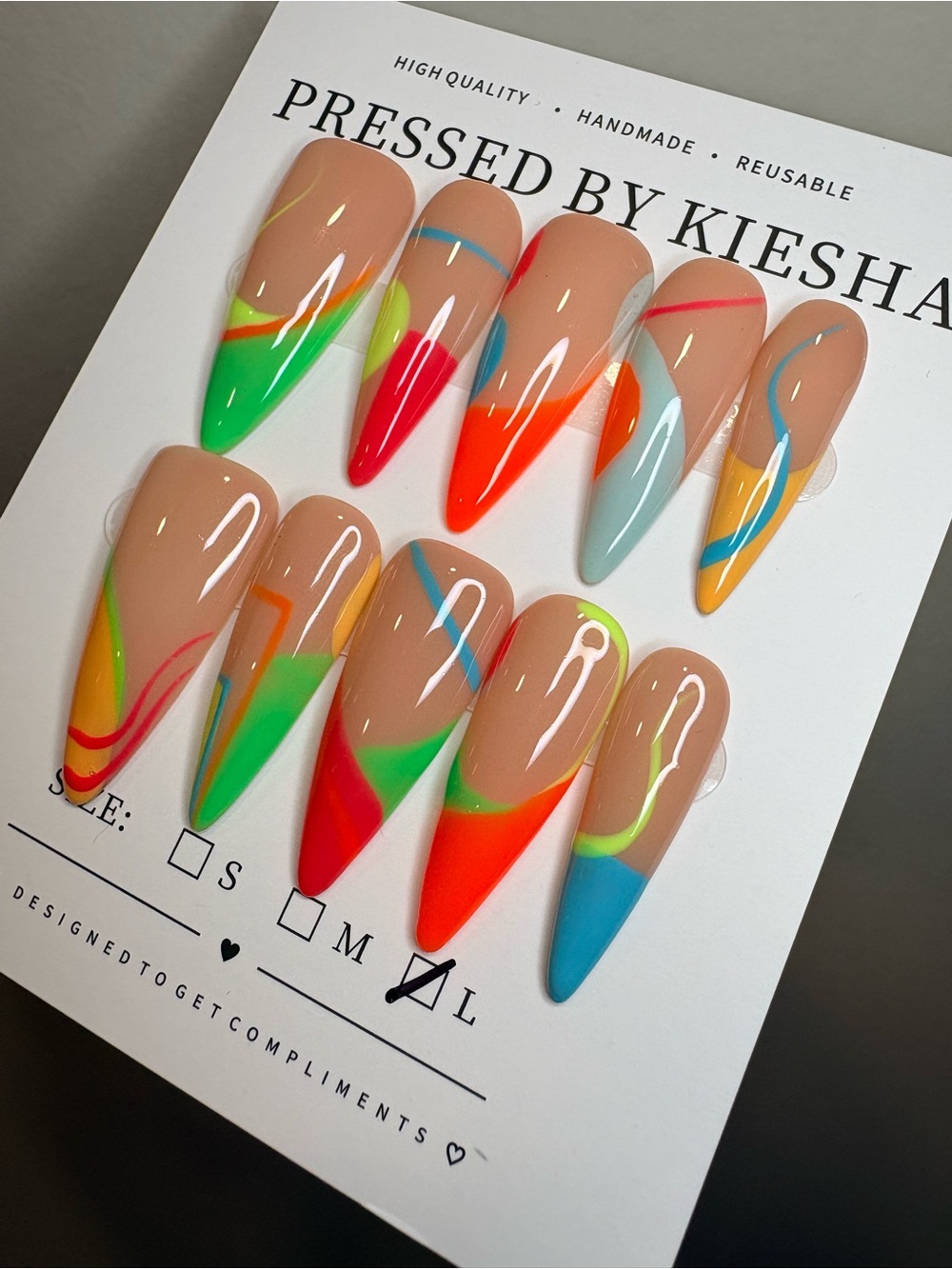 Neon Swirl Stiletto Press-On Nails - Multi Color